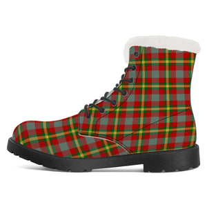 NASHVILLE BRAND RED TARTAN Faux Fur Synthetic Leather Boot