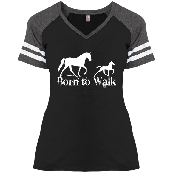 BORN TO WALK DM476 Ladies' Game V-Neck T-Shirt