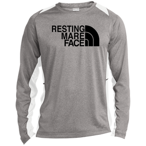 RESTING MARE FACE(black) ST361LS Long Sleeve Heather Colorblock Performance Tee