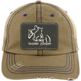 HUNTER JUMPER BLACK LEATHER 6990 Distressed Unstructured Trucker Cap - Patch