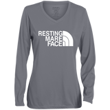 RESTING MARE FACE (white) 1788 Ladies' Moisture-Wicking Long Sleeve V-Neck Tee