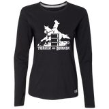 TURNIN AND BURNIN BARREL RACING (white) 4HORSE 64LTTX Ladies’ Essential Dri-Power Long Sleeve Tee
