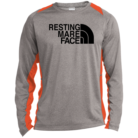 RESTING MARE FACE(black) ST361LS Long Sleeve Heather Colorblock Performance Tee