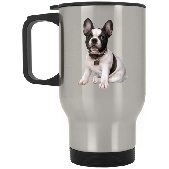 FRENCHIE PUPPY (5) XP8400S Silver Stainless Travel Mug