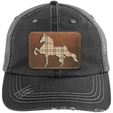 AMERICAN SADDLEBRED LEATHER PATCH (BURBURY) 6990 Distressed Unstructured Trucker Cap - Patch