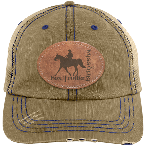MISSOURI FOX TROTTER ON LEATHER 6990 Distressed Unstructured Trucker Cap - Patch