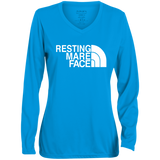 RESTING MARE FACE (white) 1788 Ladies' Moisture-Wicking Long Sleeve V-Neck Tee