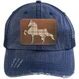 AMERICAN SADDLEBRED LEATHER PATCH (BURBURY) 6990 Distressed Unstructured Trucker Cap - Patch