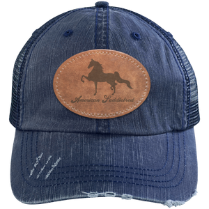 AMERICAN SADDLEBRED ON LEATHER 6990 Distressed Unstructured Trucker Cap - Patch