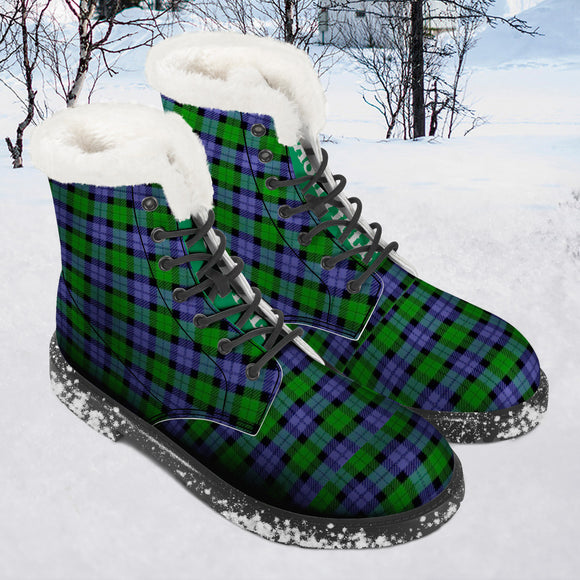 NASHVILLE BRAND GREEN BLUE TARTAN Faux Fur Synthetic Leather Boot