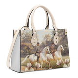 VINTAGE RIDE-GREY HORSES MAGNOLIA Luxury Women PU Tote Bag - White