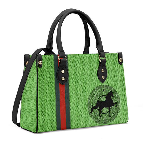 American Saddlebred Aztec Green Ribbed Luxury Women PU Tote Bag - Black